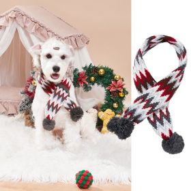 Christmas Pet Scarf Contrast Color Striped Red Snowflake Fur Ball Warm And Comfortable (Option: Red And Gray-M)