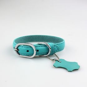 Pet Leather Collar Color Cowhide (Option: Lake Blue-L)