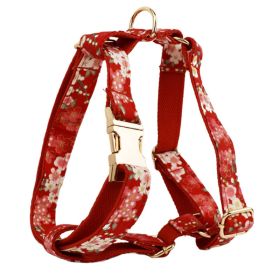 Japanese Floral Dog Collar Alloy Buckle Hand Holding Rope Pet Collar (Option: Dog Vest-M)